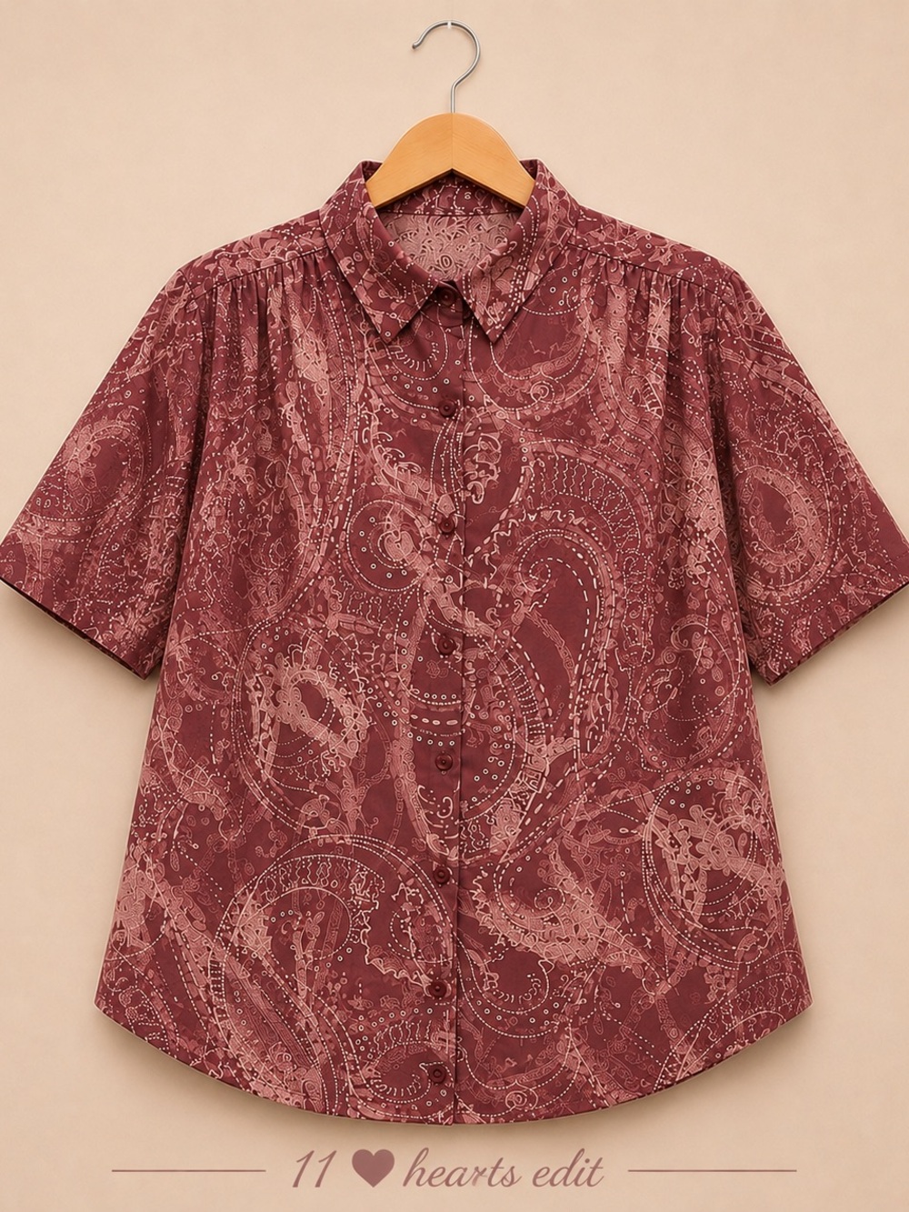 Only Necessities 1X Mauve Paisley Button Down Blouse Oversized Boho Shirt